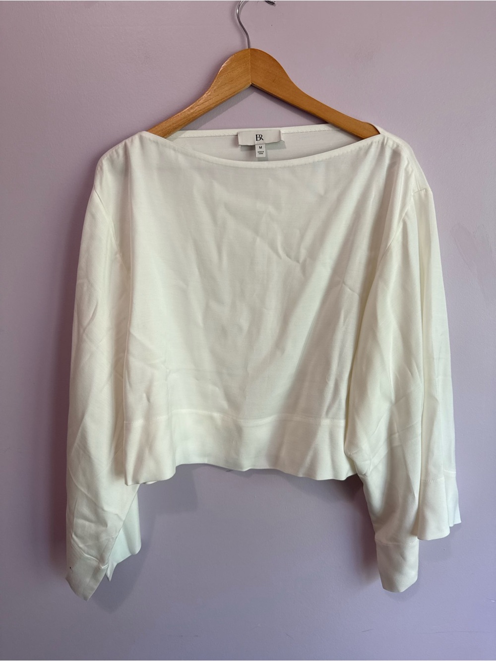 Banana Republic White Boatneck Dramatic Sleeve Cropped Top Size M NWOT